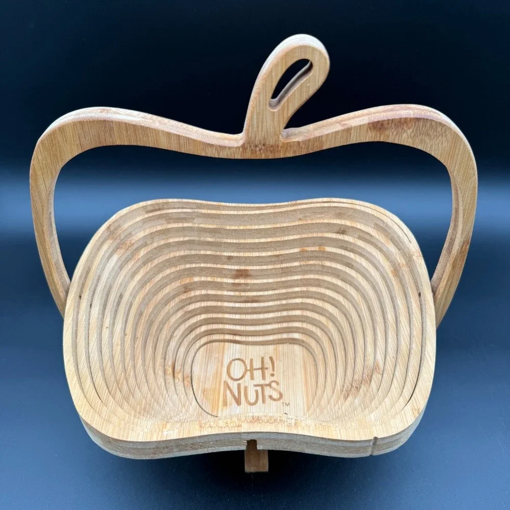 CollapsableApple Basket Wood 11.5 x 10.5in Foldable Fruit Basket